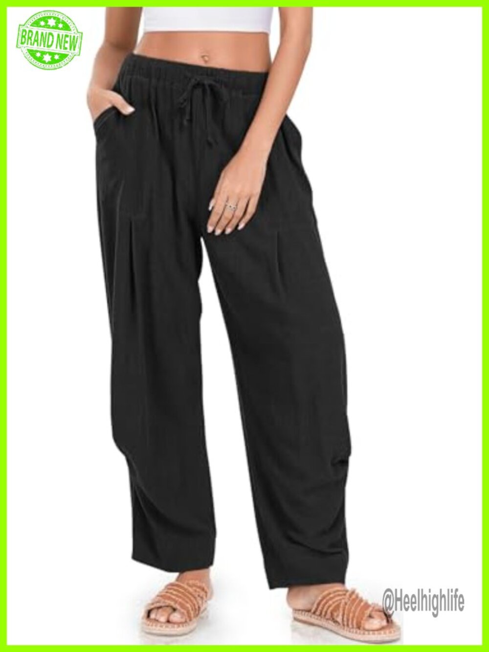 Linen Baggy Harem Pants Summer Drawstring Casual Lounge Pant with Pockets